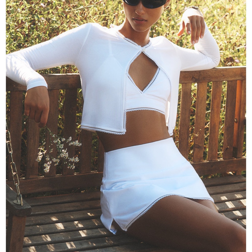 Alo affection cardigan/tennis skirt/bra set